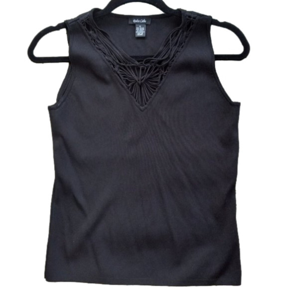 Dolce Cabo  Black Knit V neck Top  with SexyTwisted Cord Detail - Picture 3 of 9